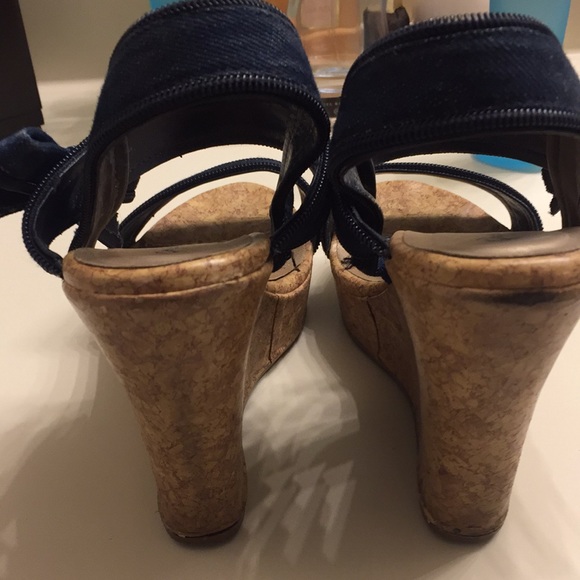 Denim and cork wedge sandals - Picture 2 of 4